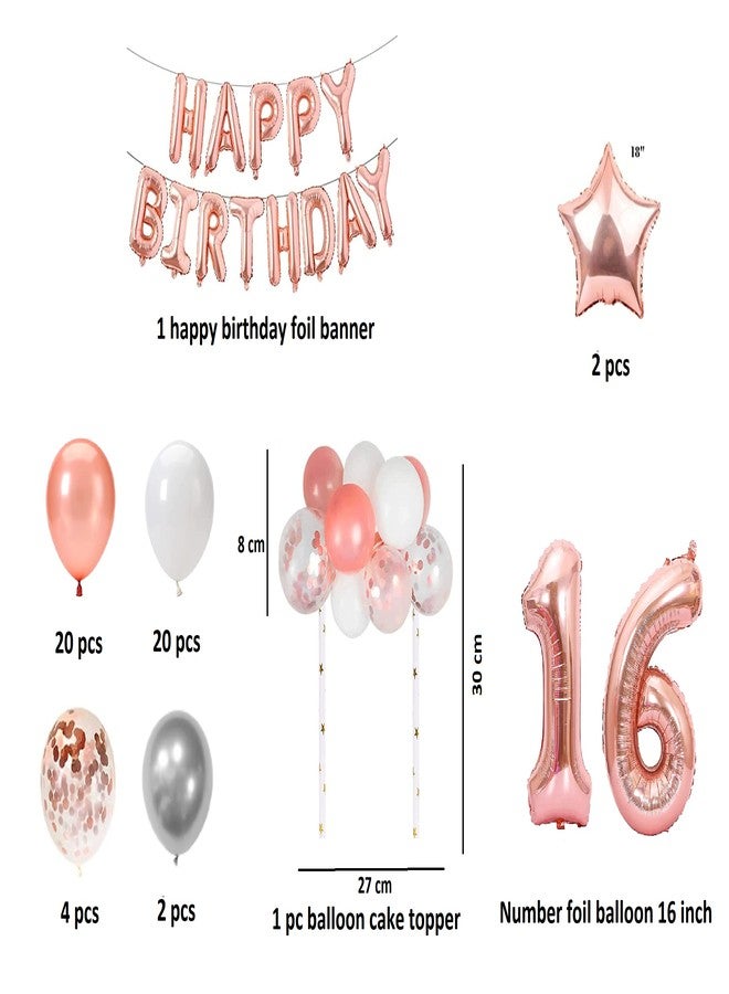 FI - FLICK IN 52 pcs 16th Birthday Decorations for Girls with Balloon Cake Topper 16th Birthday Decorations Set for Adults Number Foil 16 Confetti Balloons (Pack of 52,Rose Gold) - Image 2
